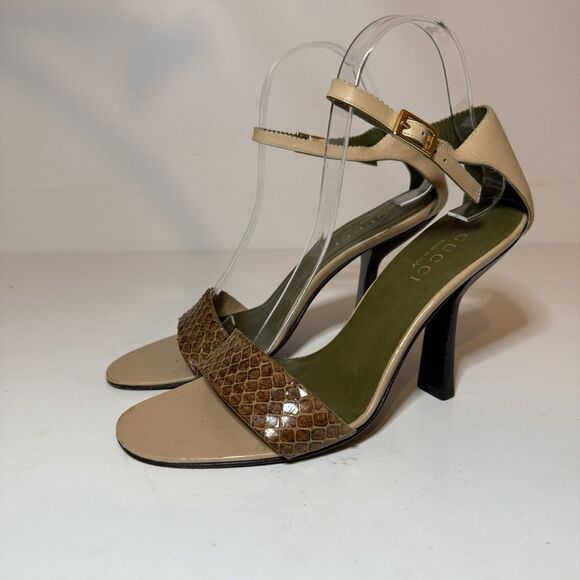 Vintage Gucci 90’s Tom Ford Era Slingback Snake skin 3” Heels Sandals Sz 38 7C - Picture 1 of 11